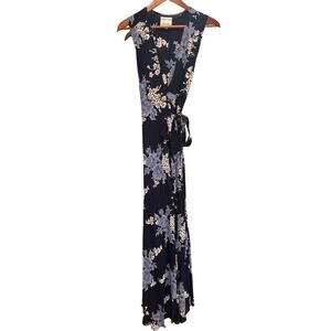 Privacy Please Floral Wrap Maxi Dress Navy Blue Women's Size S
